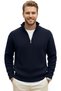 Men's Navy Blue Half Zip Oversized Cut Knitwear Sweater – Soft Textured Knit Sweater 2608511