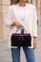 Women's Genuine Leather Suede Textured Zippered Long Strap Hand and Shoulder Bag Urelis Black Suede - 3