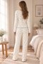 Women's Cotton Blue Floral Print Baby Overlocked Ribbon Detail Long Sleeve Pajama Set - 3