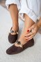 Retra Women's Flat Light Brown Suede Ballerinas with Natural Stone Accessories - 7