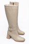 Women's Beige Skin Blunt Toe Below-Knee Heeled Boots