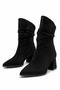 Women's Thick Heeled Pointed Toe Bellows Black Suede Back Zipper Boots - 6