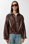 Belted Faux Leather Bomber Jacket Loh0013 Brown - 5