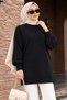 Schwarzer Hijab-Strickpullover mit Perlendetails 10932S