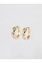Gold Color Star Motif Stone Detailed Curved Hoop Earrings