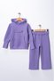 Hooded Wide Cuff Slogan Printed Leather Emblem Sweatshirt/Sweatpants 3 Thread Fleece-Lined Ribbed Set - 3