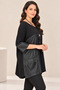 Plus-Size Women's Crew Neck 3/4-Sleeve Blouse with Chain Detail and Pocket Detail, Black - 2