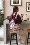 Women's Burgundy Stand Collar Tasseled Embroidered Cashmere Jacket - 2