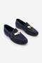 Women's Loafer Genuine Leather Buckle Moccasin Casual Shoes Nador Navy Blue Suede - 5