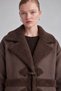 Button Closure Wool Lined Faux Leather Coat Brown - 4