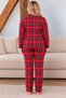 Luxury Suede Knitted Fabric Buttoned Plaid Pattern Long Sleeve Plus Size Women's Pajama Set - 4