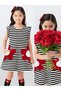 Girls' Floral Dress Black and White Striped Spring Summer Season 3-6 Years Old