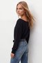 Women's Black Boat Neck Blouse with Cuffs Alc-X14393 - 5