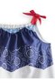 Navy Blue and White Patterned Poplin Girl's Dress - 5