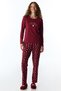 Bordo Letters Bird Patterned Cotton Long Sleeve Trousers Pajama Set