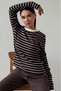 Bitter Coffee Striped Crew Neck Long Sleeve Women's T-Shirt Mg2923 - 6