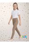 Girl Child Dark Beige Ribbed Stitching Double Knit Lycra Steel Interlock Pants Tights for School - 3