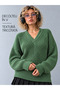 Women's Sleeved V-Neck Soft Textured Knitwear Sweater Green - 3