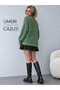 Women's Sleeved V-Neck Soft Textured Knitwear Sweater Green - 4