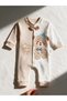 Teddy Bear Printed Baby Boy Jumpsuit with Bow Tie - 3
