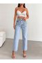 Women's Light Blue Studded Pocket Denim Clothing - 3