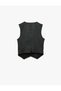 V Neck Sleeveless Buttoned Pocket Checked Blazer Vest - 4