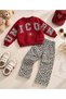 Girl's Burgundy - Leopard Print Pattern 3 Thread Top and Bottom Set - 2