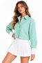 Green Women's Striped Relax Fit Single Pocket Woven Crop Shirt - Cuff White - 4
