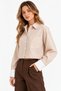 Beige Women's Striped Relax Fit Single Pocket Woven Crop Shirt - White Cuffs - 2