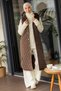 Women's Brown Hooded Long Puffer Vest with Slit Detail - 3