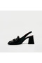 Black Wrinkled Patent Leather Heeled Slingback Shoes – 6.5 cm with Gold Accessories - 3