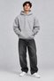 Unisex Gray Oversize Hooded Sweatshirt 3 Thread Threaded Basic Hoodie with Kangaroo Pocket - 2