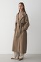 Women's Khaki Double-Breasted Collar Belted Long Trench Coat - 5