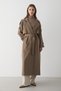 Women's Khaki Double-Breasted Collar Belted Long Trench Coat