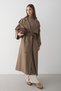 Women's Khaki Double-Breasted Collar Belted Long Trench Coat - 6