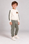 Teddy Bear Embroidered Stripe Detailed 3 Thread Children's 2-Piece Tracksuit Set Ecru Khaki - 3