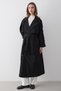 Women's Black Double-Breasted Collar Belted Long Trench Coat - 3
