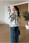 Women's Cream Plaid Drawstring Detail Jacket - 7