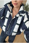 Women's Navy Blue Plaid Drawstring Detail Jacket - 6