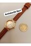 Minimal Vintage Design, Gold Color Case, Tan Color Strap Women's Wristwatch - 3