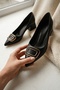 Lara Black Buckle (4cm) Pointed Toe Heeled Shoes - 2