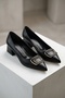 Lara Black Buckle (4cm) Pointed Toe Heeled Shoes - 3