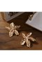 Lilyum Flower Layered Gold Color Women's Earrings Stainless, Stylish Elegant Design Steel Jewelry