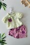 My Little One's Baby Girl Set with Floral Patterned Shorts and Lace Sleeves Shirt - Green