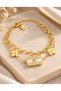 Steel Pearlescent Zircon Stone Women's 2-Piece Bracelet / Gold Color / 19+4 cm Extension Chain - 7