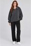 Women's Anthracite Half Zipper Polo Collar Oversize Loose Fit Fleece Sweatshirt