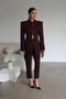 Plum Pointed Long Collar Slim Fit Jacket and Pants Design Set - 4
