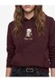 Plum Hooded 3-Thread Fleece Brushed Bear Embroidered Sweatshirt with Kangaroo Pocket - 4