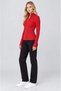 Women's red v-neck zipper half turtleneck long sleeve ribbed blouse - 2