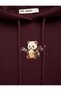 Plum Hooded 3-Thread Fleece Brushed Bear Embroidered Sweatshirt with Kangaroo Pocket - 8